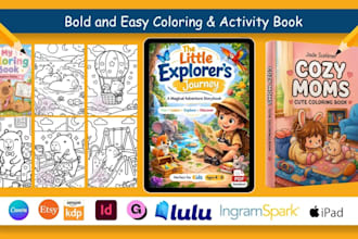 draw cozy bold and easy coloring book page illustration KDP kid activity book