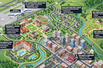design illustrated maps for real estate ranch hotel campus airport bar in mapbox