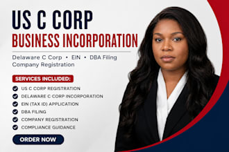 register us c corps, delaware c corps, dba filling, ein, incorporation