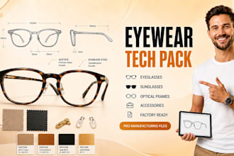 design eyewear tech pack design, factory tech pack and accessories