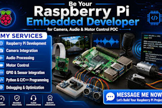 be your raspberry pi embedded developer for  camera, audio, motor control poc