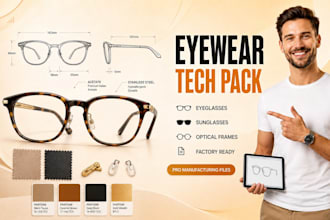 design detailed eyewear tech pack like eyeglasses, sunglasses and optical frames