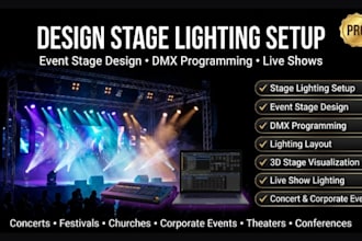 design stage lighting setup, event stage design, dmx programming for live show