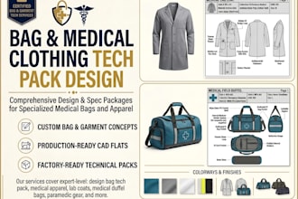 design fashion tech pack prototype bag medical clothing cad tech pack duffel bag