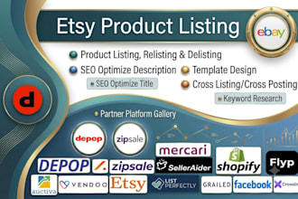 do etsy product listing, SEO optimization, and cross listing