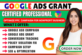 setup manage and optimize google ads grant PPC campaign for non profit ads grant