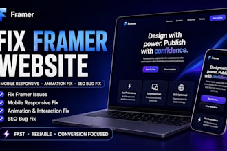 fix framer website, mobile responsiveness issues, framer animation, seo bug fix