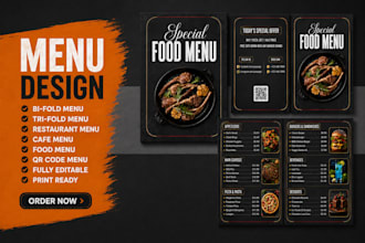 create bifold trifold brochure, flyer, restaurant menu, and print menu