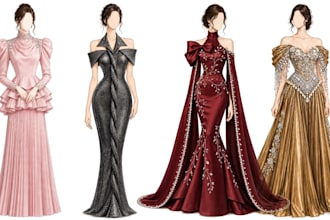 design luxury evening wear and red carpet fashion design with teach pack