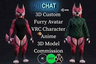 custom 3d vrchat furry avatar sfw vrc furry nsfw avatar fursona vtuber 3d model