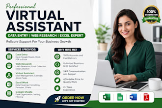 be your virtual assistant for data entry,web research and excal