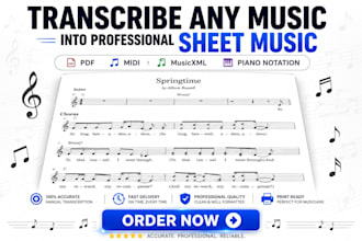 accurately transcribe any music audio to sheet music midi pdf and piano notation