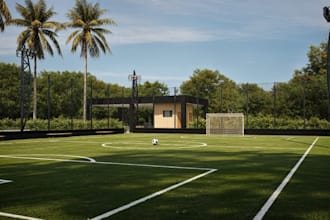 render sport field, basketball court, tennis court visual, sport facility design