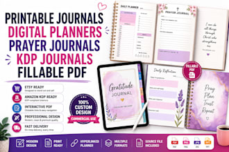 do printable journals digital planner prayer journal kdp journal fillable pdf