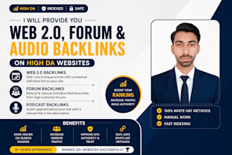 provide you web 2 0, forum, audio backlinks on high da sites