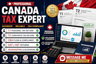 prepare canada tax return, t1 t2 corporate tax, cra filing, gst hst, bookkeeping