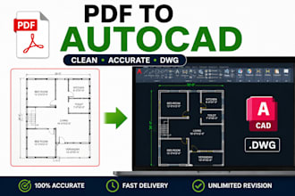 convert PDF floor plan to autocad dwg in 6hrs