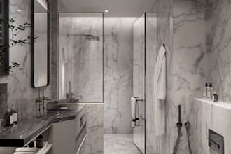 generate photorealistic renders of a bathroom or powder room