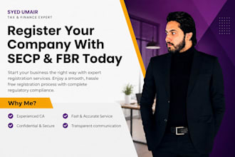register your company with secp,fbr and assist in company bank account opening