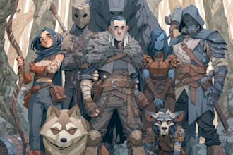 design custom dnd party scene illustration