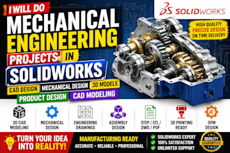 do mechanical engineering projects on solidworks, cad design, mechanical design
