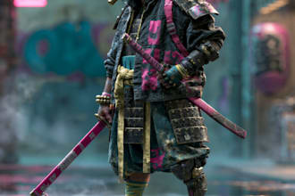 cyberpunk samurai street warrior art desing