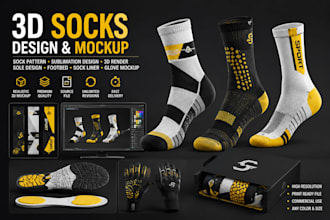 design realistic 3d socks mockup suck pattern sole and footbed design textile