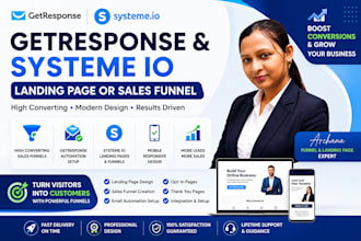 create a getresponse and systeme io landing page or sales funnel