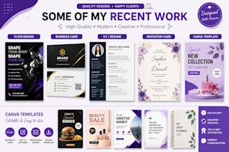design flyers, business cards, cvs and canva templates