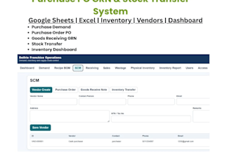create a purchase po, grn, and stock transfer system in google sheets