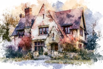 create a watercolor house portrait or buildings