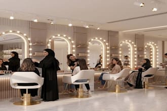 design 3d hair salon barbershop clinic nail pedicure spa sauna interior renders