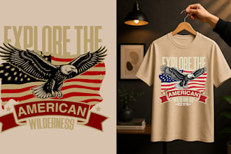 create custom patriotic american flag and eagle graphic t shirt design