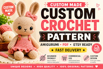 create custom crochet pattern amigurumi pattern and PDF tutorial video