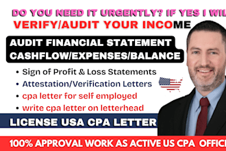 audit financial statements, profit and loss, write US CPA letter, comfort letter