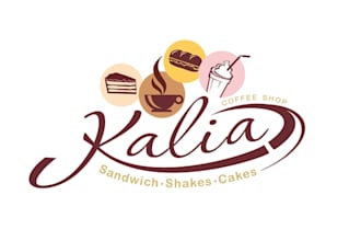 made coffee shop logo with sandwich shop shakes and cakes