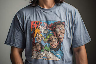 illustrate custom 90s vintage hip hop bootleg rap tees design for you