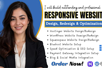 design or redesign hostinger website, wordpress, squarespace, bluehost website