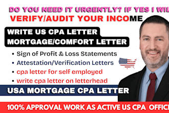 real estate us cpa letter, comfort letter mortgage letter self employed letter