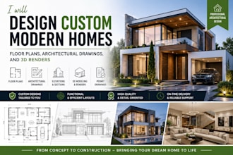design custom modern homes, floor plans, architectural drawings and 3d renders
