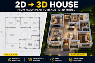 convert your 2d floor plan into a realistic 3d house model