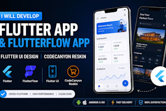 develop flutter app, flutterflow app, flutter UI and reskin codecanyon app