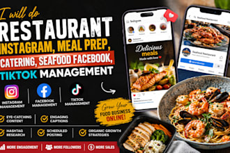 restaurant instagram, meal prep, catering, seafood facebook, tiktok management