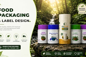 design food packaging label with 3d mokup