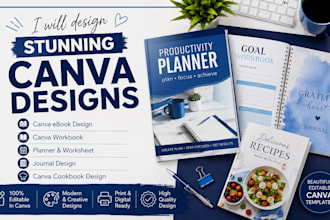 do canva ebook design,canva workbook, leadmagnet , journal, canva cookbook