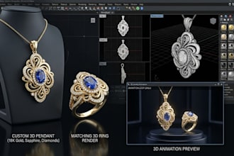 design custom 3d pendant jewelry model 3d ring rendering 3d jewelry animation