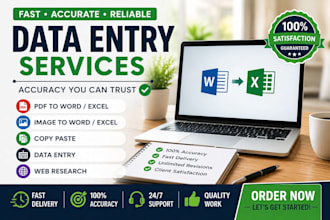 convert pdf word or excel with  accuracy,i will do data entry,copy past,image