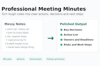 create professional meeting minutes and action lists from your notes