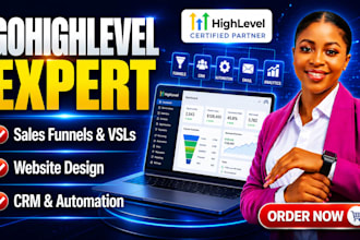 build gohighlevel website, vsl landing page, sales funnel, CRM and automation