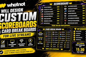 design custom whatnot scoreboards and card break boards for live streams